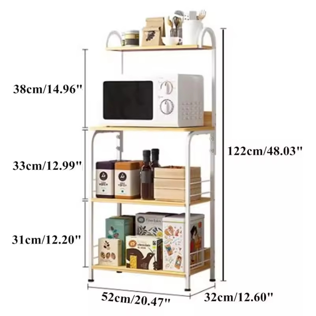 Custom Carbon Steel Non-folding Standing Type Four-layer Kitchen Rice Cooker Storage Stand Oven Microwave Rack Strong