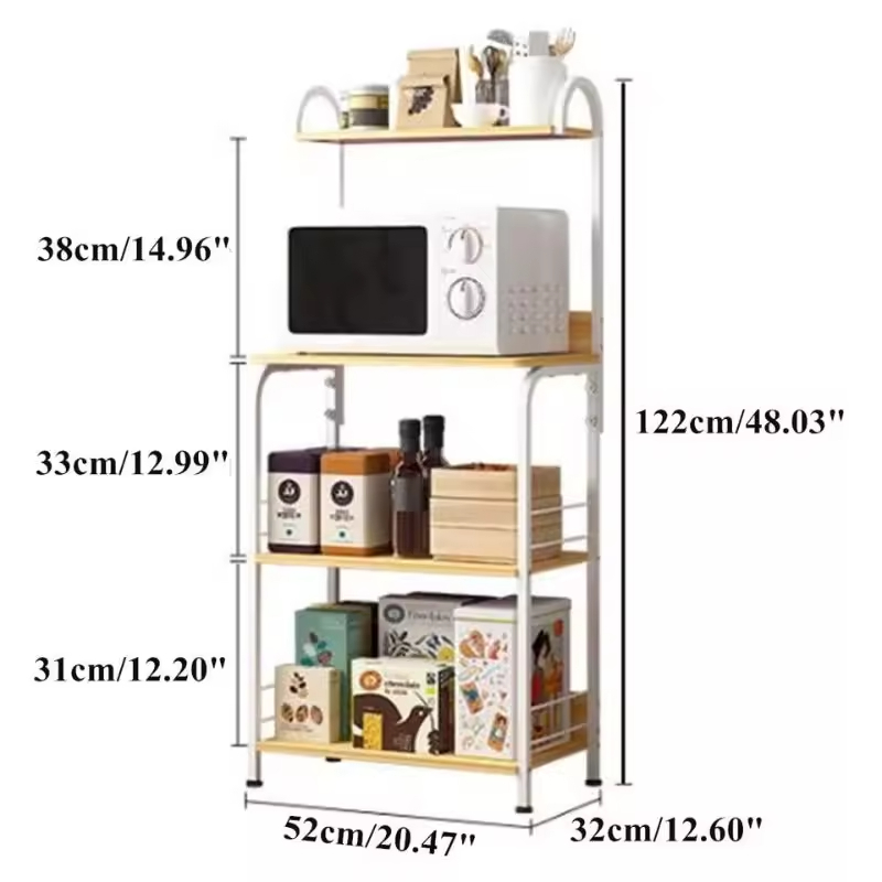 Custom Carbon Steel Non-folding Standing Type Four-layer Kitchen Rice Cooker Storage Stand Oven Microwave Rack Strong