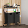 Custom Rustic Rolling Laundry Center with 2 Divided Shelves Factory-Built Bathroom Organizer and Storage Hamper for Clothing