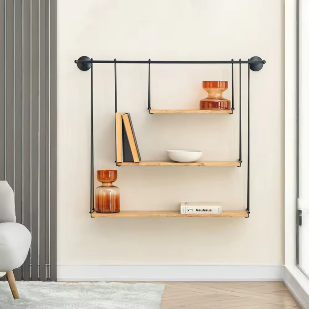 OEM&ODM 3 Piece Floating Shelf Accent Shelf with Towel Bar Ladder Bracket Floating Wall Shelves