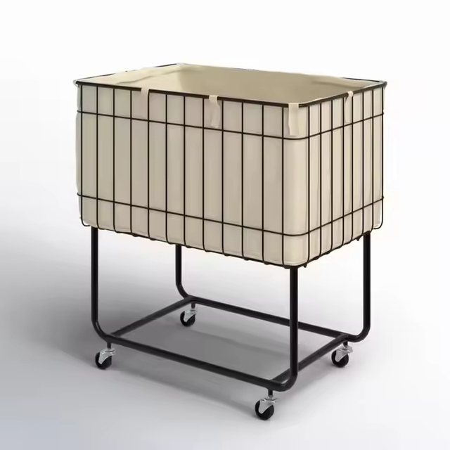 OEM ODM Factory Metal Deep Set Wire Basket Storage Cart Fabric Lining for Kitchen Food Bathroom Beverage Rolling Laundry Basket