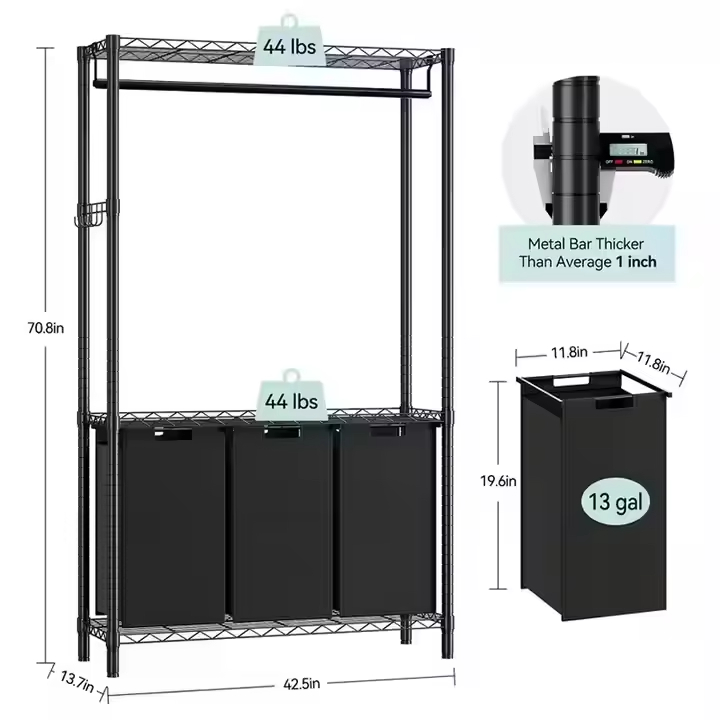  Large 3-Tier Collapsible Laundry Basket Multifunctional Organizer for Kitchen Durable Material for Food Tableware Beverage