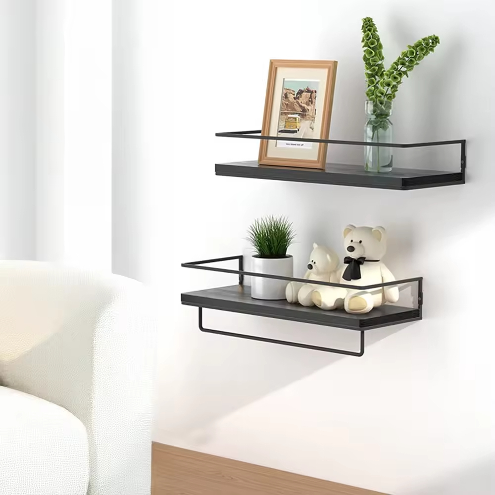 OEM & ODM 2-Piece Metal Floating Shelf Towel Bar Multifunctional for Magic Sticker Shower Rack for Kitchen Spice Rack Shelf