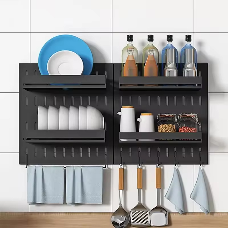 Customized Large-Capacity Stainless Steel Magnetic Black Seasoning Rack Detachable Multi-Function Spice Holder for Kitchen for