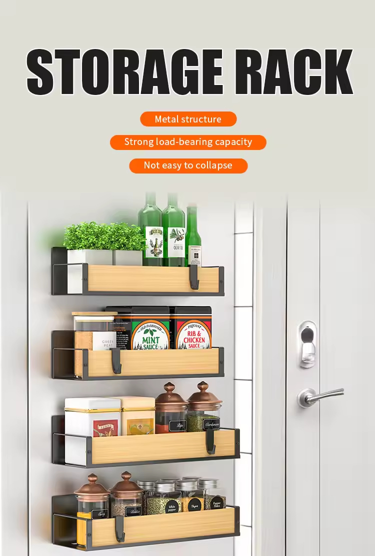 Metal 4 Pack Magnetic Spice Storage Rack Organizer for Refrigerator and Oven, Black Fridge Organizers and Storage