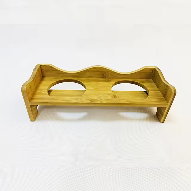 Wholesale Durable Portable Wood Pet Bowls Double Dog Bowl Cat Feeder Modern Style Rectangle Shape Space Saving Customizable