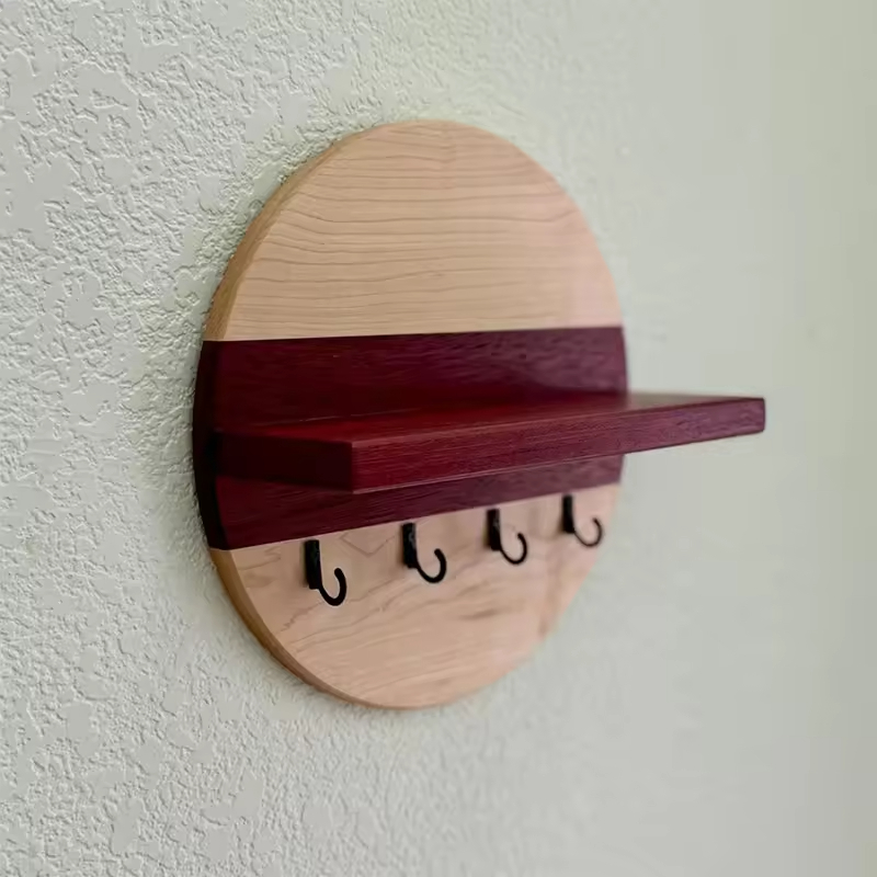 Wooden Rectangle Key Holder for Wall Modern Design Durable Space-Saving Customizable Color-Office Home Use Key Display Shelf