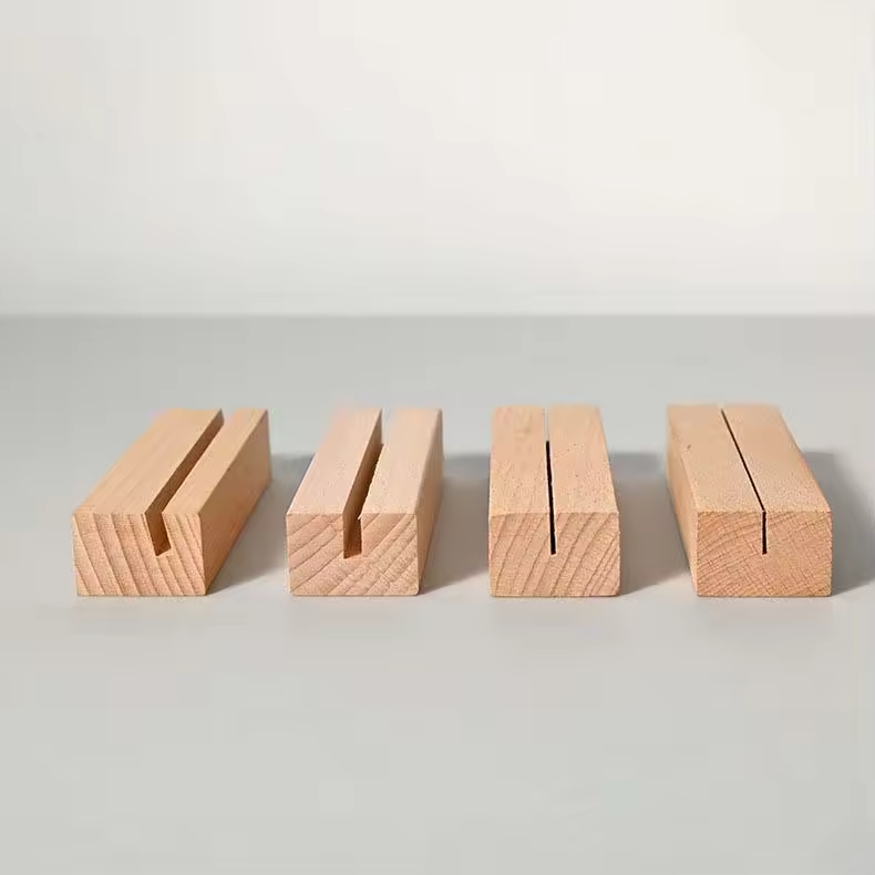 Modern Walnut Wood Durable Space-Saving Rectangle Sign Holder Table Numbers Display Stand | Customizable Color Digital Printing