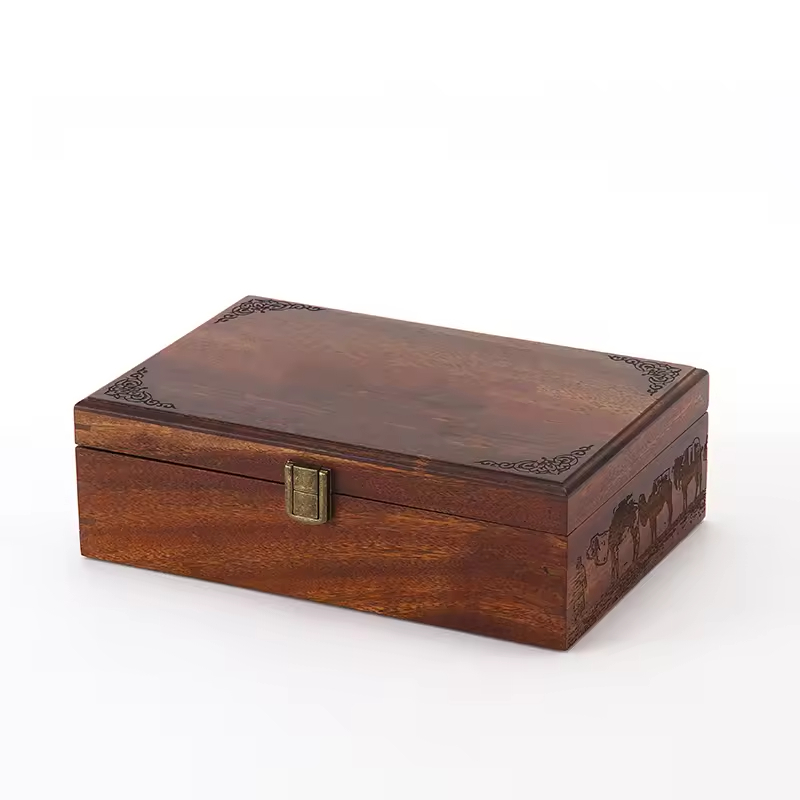 Custom Luxury Delicate Modern Durable Rectangle Timber Jewelry Packaging Pine Wood Gift Box with Satin Insert