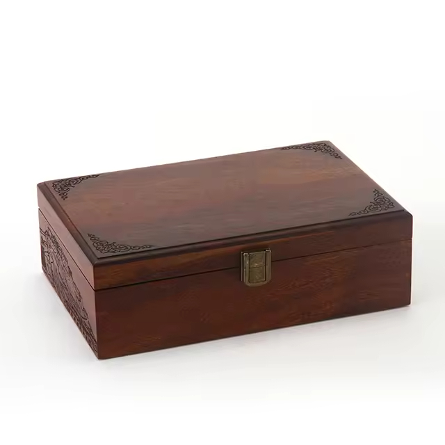 Custom Luxury Delicate Modern Durable Rectangle Timber Jewelry Packaging Pine Wood Gift Box with Satin Insert