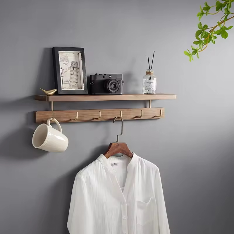 Walnut Modern Coat Rack with 3-8 Hooks Wall Mount for Entryway Coat and Hat Hanging Space Saving Design