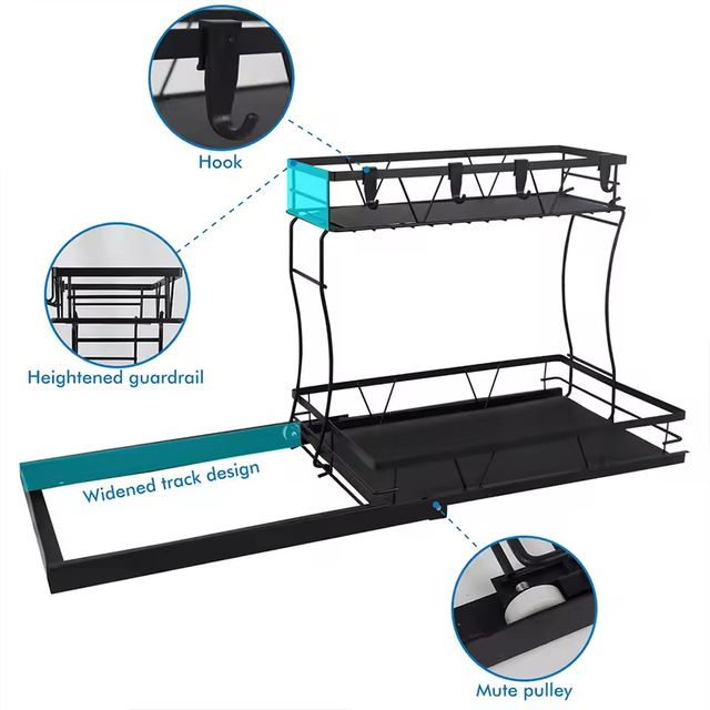 OEM&ODM Under Sink Organizers and Storage Pull-Out Cabinet Organizer 2-Tier Under Sink Rack With Sliding Storage Drawer