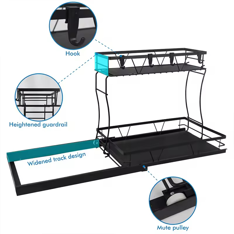 OEM&ODM Under Sink Organizers and Storage Pull-Out Cabinet Organizer 2-Tier Under Sink Rack With Sliding Storage Drawer