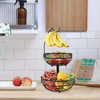 Custom 2-Tier Sturdy Metal Fruit and Vegetable Basket with Banana Hanger 2 Layers Kitchen Counter Fruit Bowls for Food Use