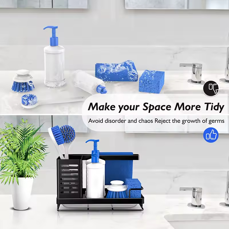 OEM&ODM Sink Sponge Holder for Kitchen Sink Dishcloth Storage Stainless Steel Organizer with Safety Bar Under Sink Organizer