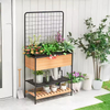 Factory Customizable 59\" Raised Wooden Garden Bed with Metal Trellis Open Storage Shelves & Drain Holes Bookcases & Bookshelves
