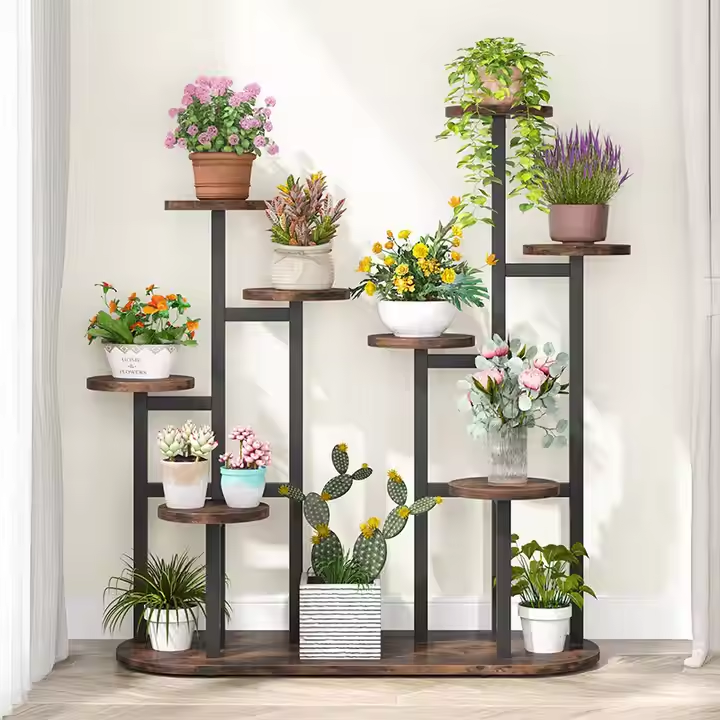 Customized Black Indoor Plant Stand Multi-Tier Metal Flower Bonsai Pots Display Rack Powder Coated Multi-Purpose Stand