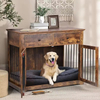 OEM & ODM Antique Color Steel Wood Dog Crate Furniture Standing Type Dog Cage with Drawers and Cleaning Tools