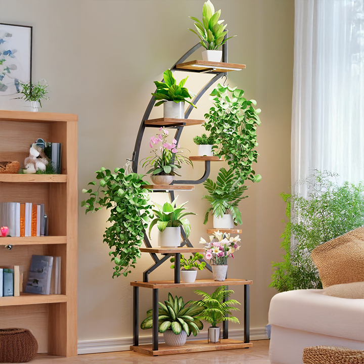 Indoor Plant Stand Grow Light Wheels Multiple Drawers-Wood+Metal Wall-Mounted Customizable Color for Office Living Room Study