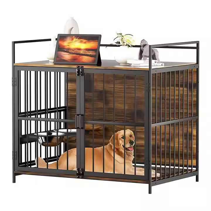 High Quality Solid 41-Inch Furniture-Style Dog Crate Outdoor Safe and Durable with Removable Tray Box Made of Wood Iron