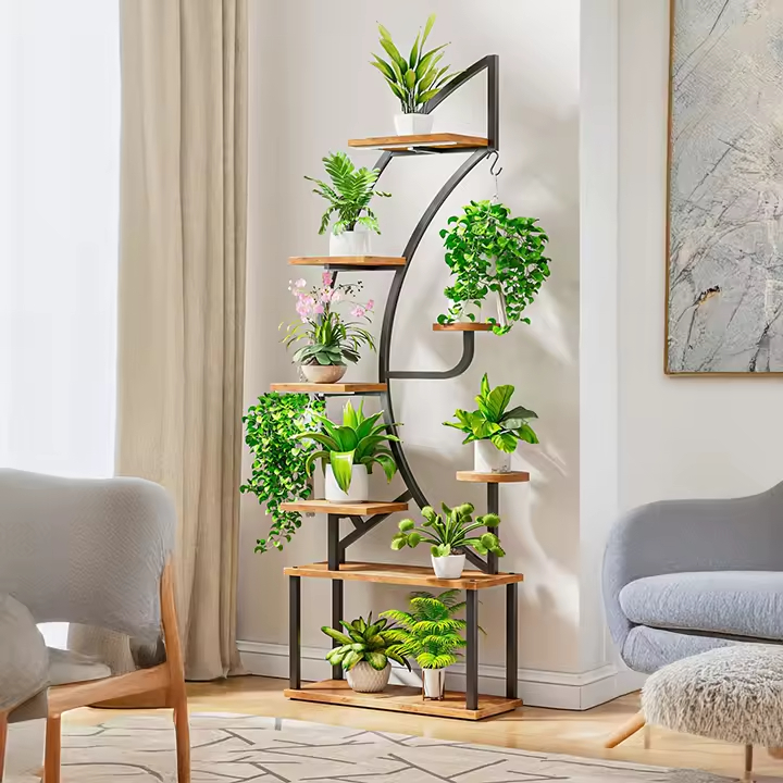 Indoor Plant Stand Grow Light Wheels Multiple Drawers-Wood+Metal Wall-Mounted Customizable Color for Office Living Room Study