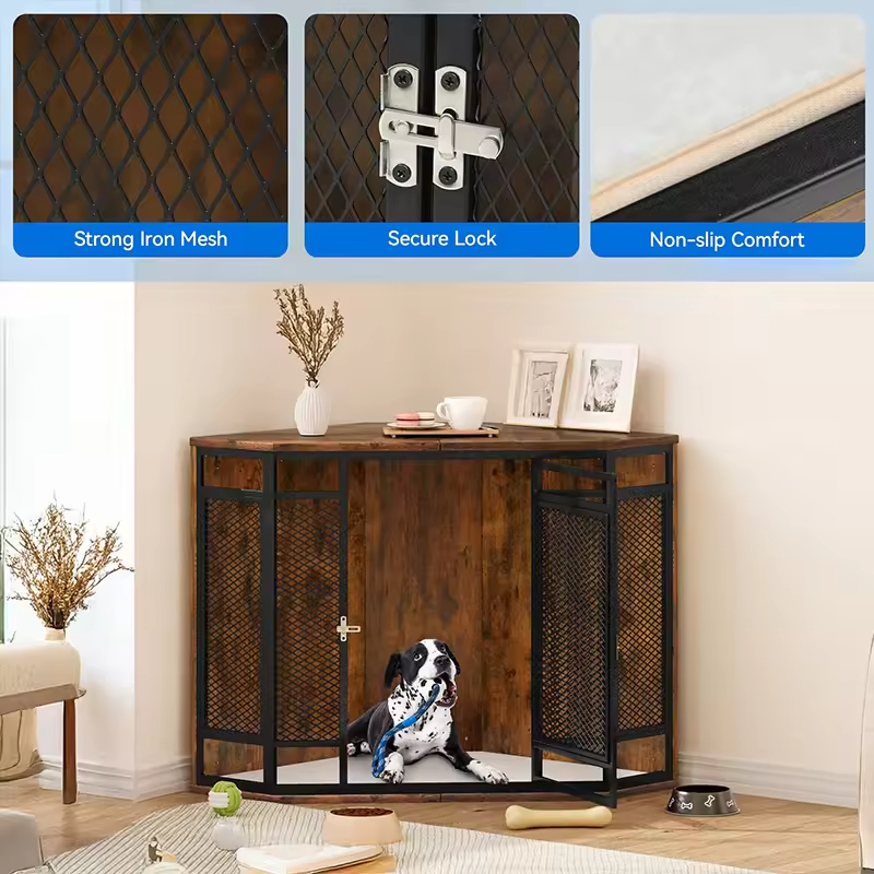 Factory Custom Standing Modern Corner Dog Crate Furniture Wooden Dog Kennel Sturdy Metal Mesh Indoor Multi-functional End Table