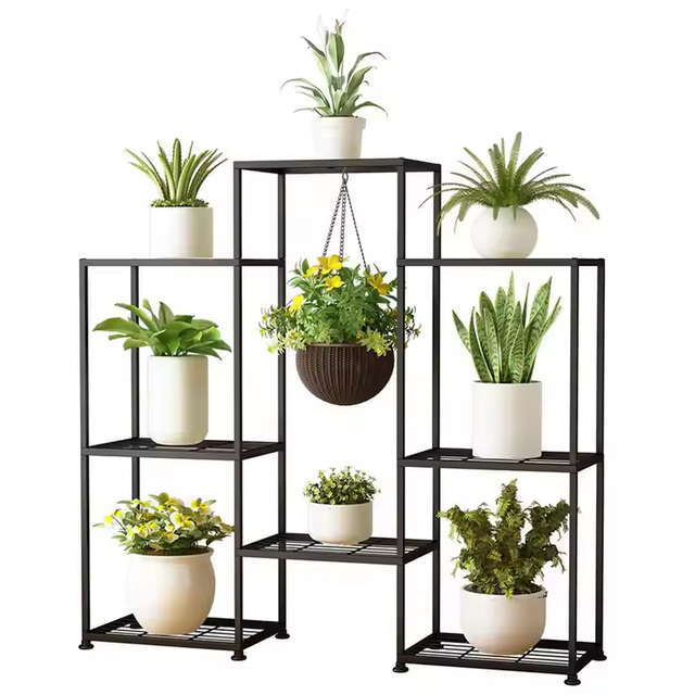 Customized Modern Black Wood Metal Plant Stand Tall Indoor Multi-Tiered Pot Stand for Living Elegant Indoor Garden Accessory