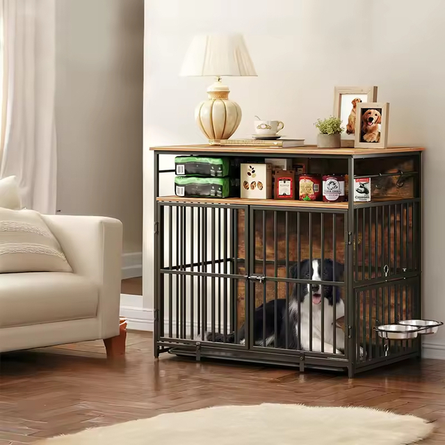 Factory Custom Large Dog Crate Furniture Heavy Duty Stainless Steel Powder-Coated Kennel Storage Box End Side Table Plastic Tray