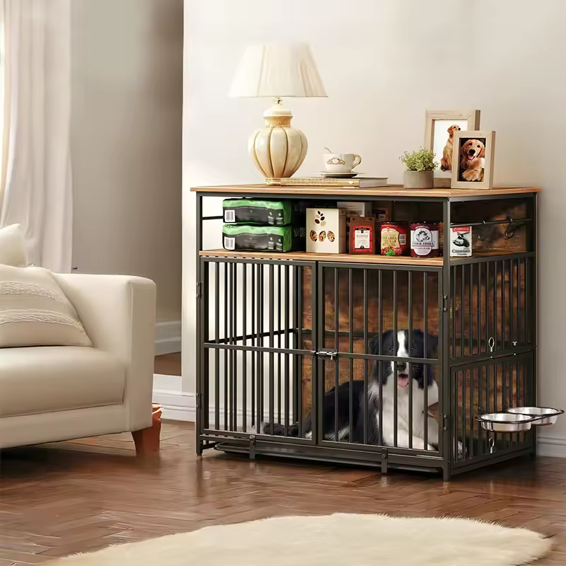 Factory Custom Large Dog Crate Furniture Heavy Duty Stainless Steel Powder-Coated Kennel Storage Box End Side Table Plastic Tray