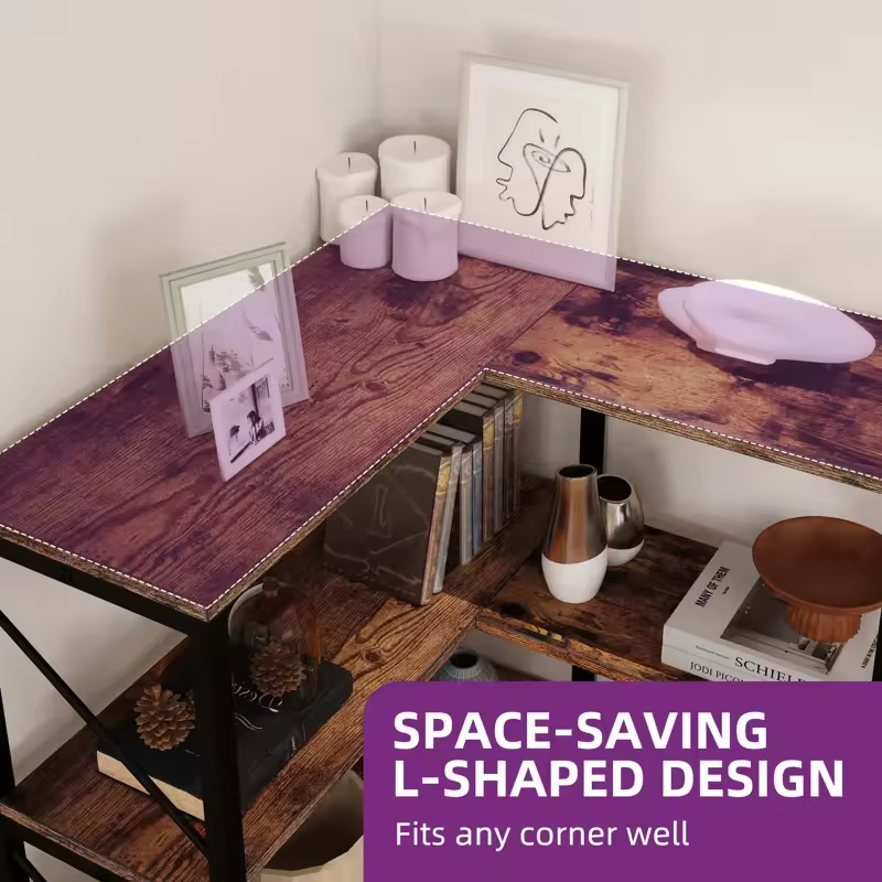 Factory Customizable 5 Tier Corner Bookshelf Large Display Rack Space-Saving Metal Wood for Living Room Bedroom Bathroom Storage