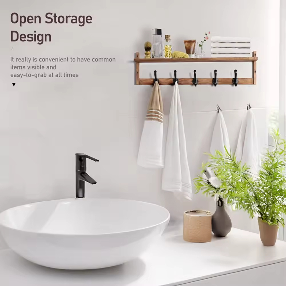 Modern Wooden Wall Hanger with Hooks - Multi-Use Tool Organizer, Space-Saving Eco Design