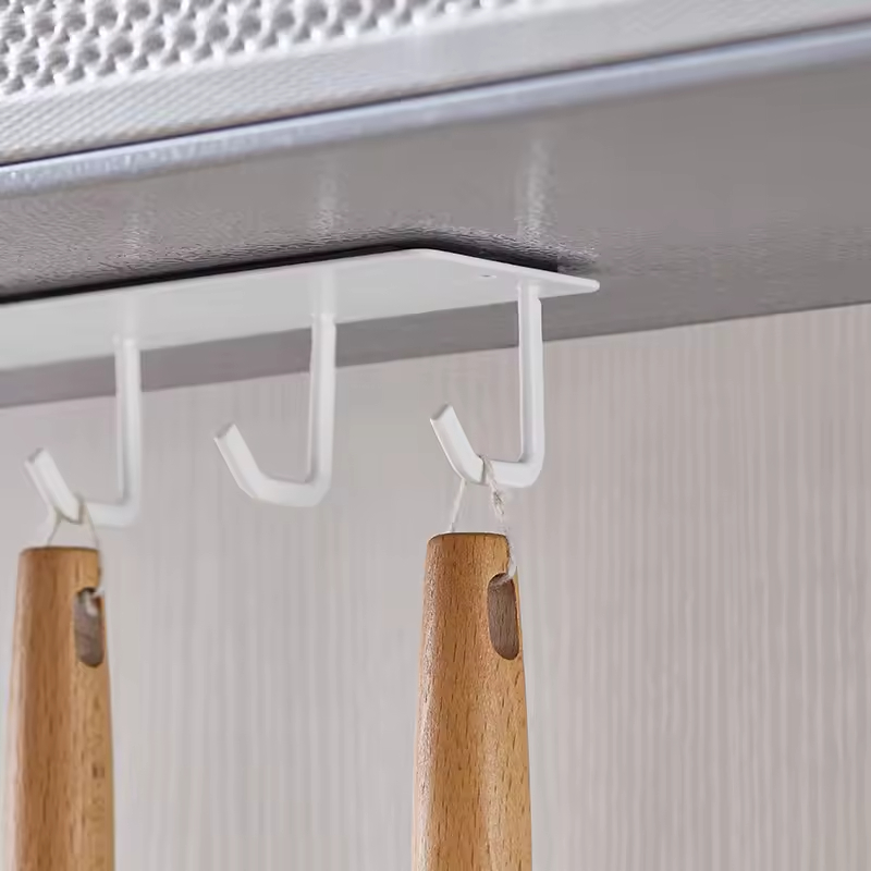 ODM OEM Custom logo Non Perforated Magnetic Suction Inverted Six Hook Hanging Bathroom Hanging Rack Kitchen Tool Storage Rack