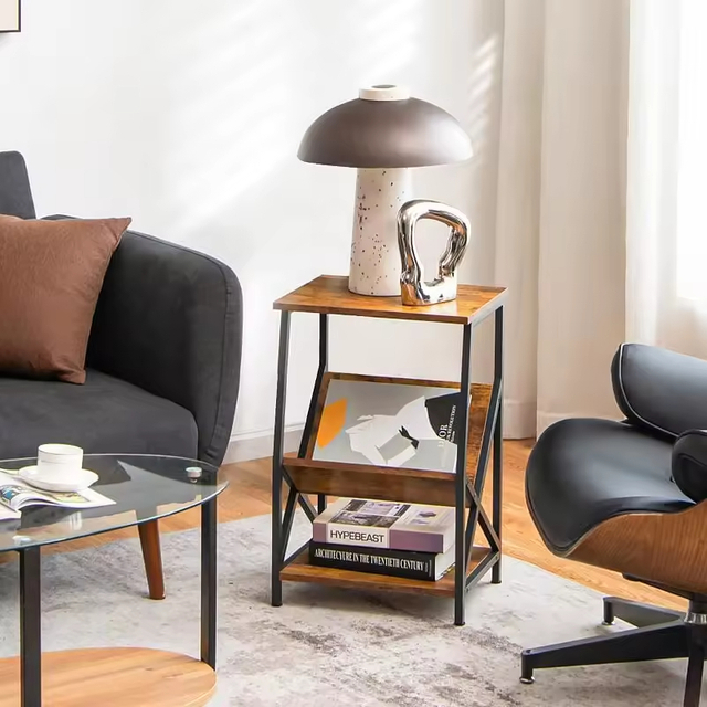 Antique Metal Wood End Table ODM/OEM 3-Layers for Living Room Bedroom Office Storage Shelf Side Tables Contemporary for Dining