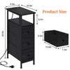 Adjustable Modern Wooden Bedside Table 3 Fabric Drawers Dual USB Outlets for Bedrooms Guest Rooms Narrow Design Convenient