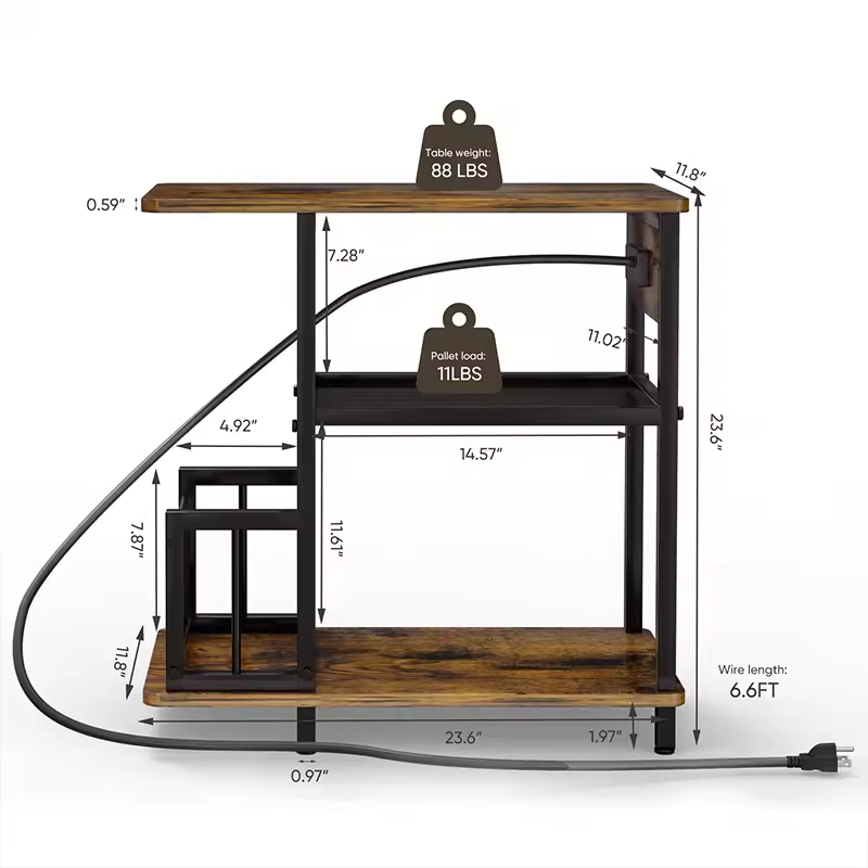 Modern OEM & ODM Side Table with USB Ports Outlets Charging Station Narrow Nightstand for Living Room Bedroom Sofa Couch Table