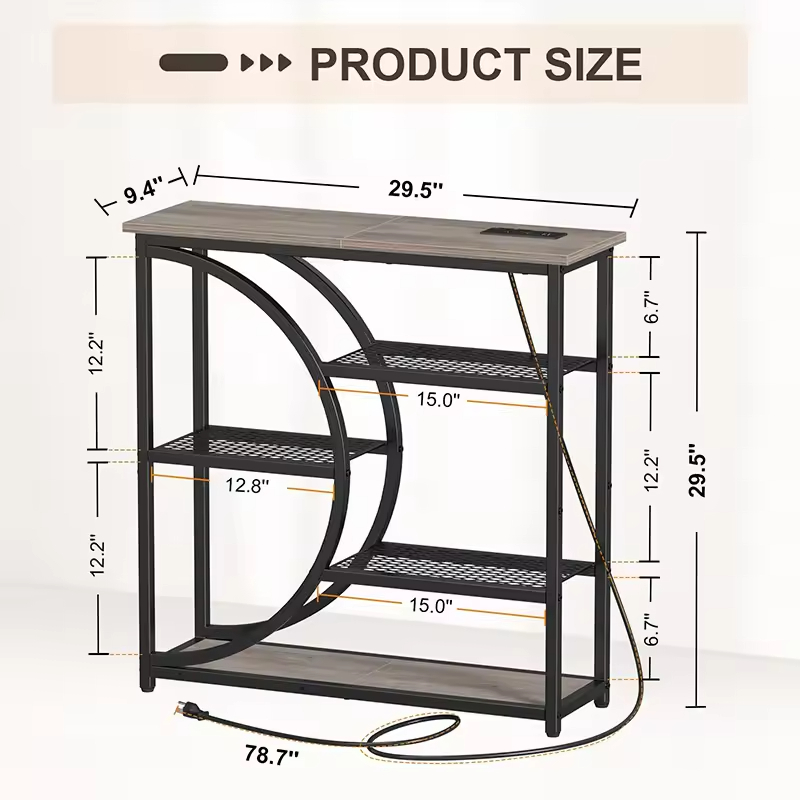 Custom Entryway Table Console Table with Charging Station Industrial Narrow Sofa Table with 5 Tier Storage Shelves