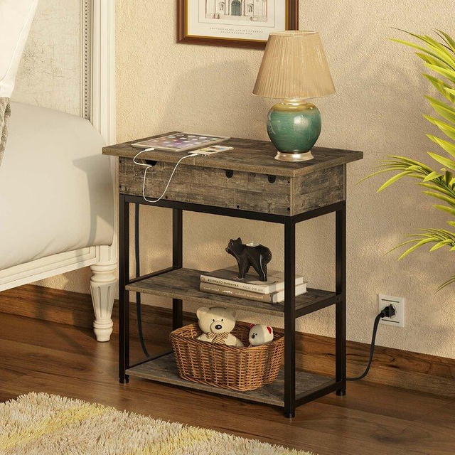 Factory Customize End Table Equipped With Built-in Outlets With USB Charging Ports End Table With Storage and Charging Station