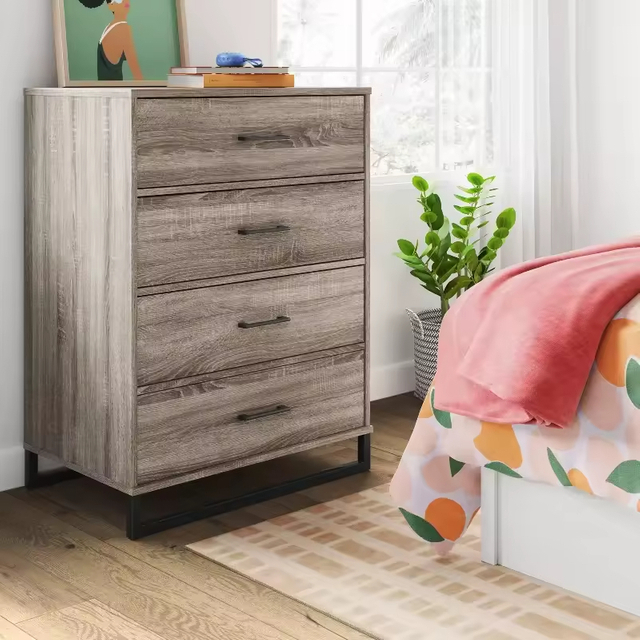 OEM&ODM Modern Rattan Dresser 4-Drawer Wood Metal Frame Chest with Spacious Storage for Bedroom