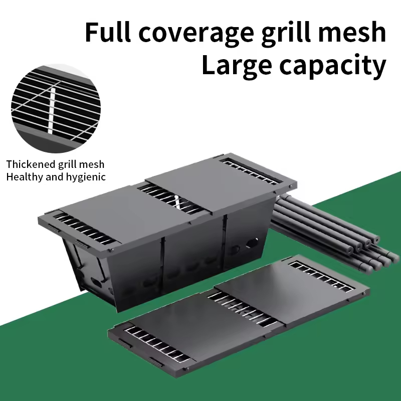 Factory Custom Portable Charcoal Grill Powder Coated Folding Stainless Steel Barbecue Grill with Folding Shelves Outdoor Picnic