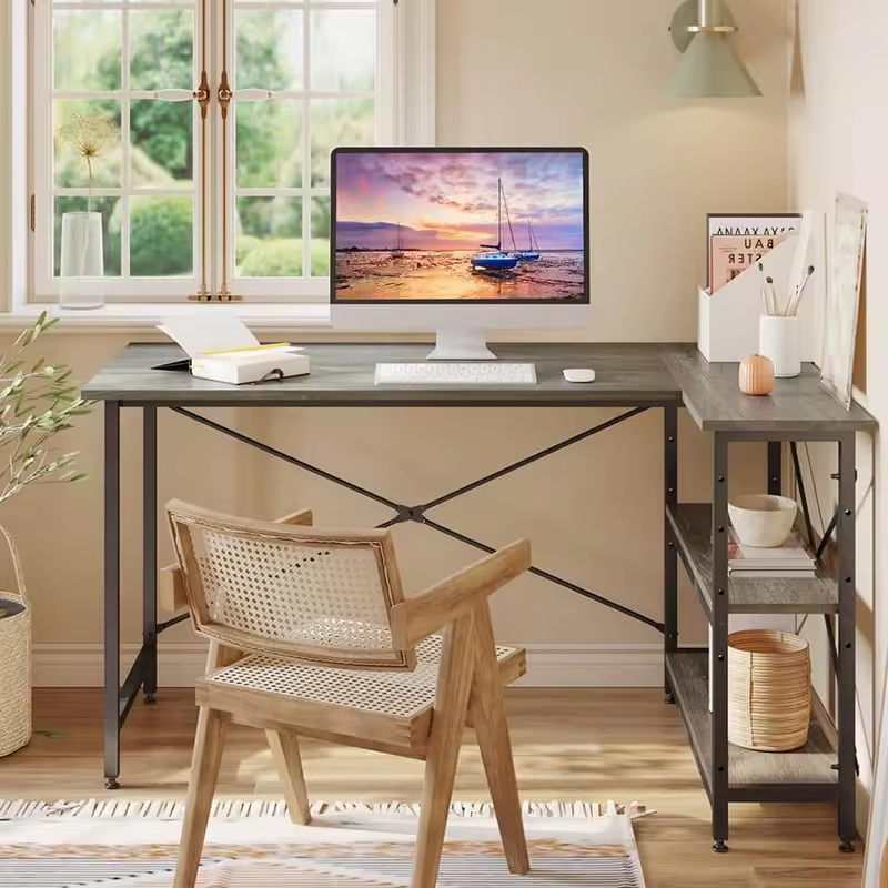 Contemporary ODM OEM D89.99 W140 H73.99CM L-Shaped Computer Writing Desk Console Table Charging Station for Villa Hotel Living