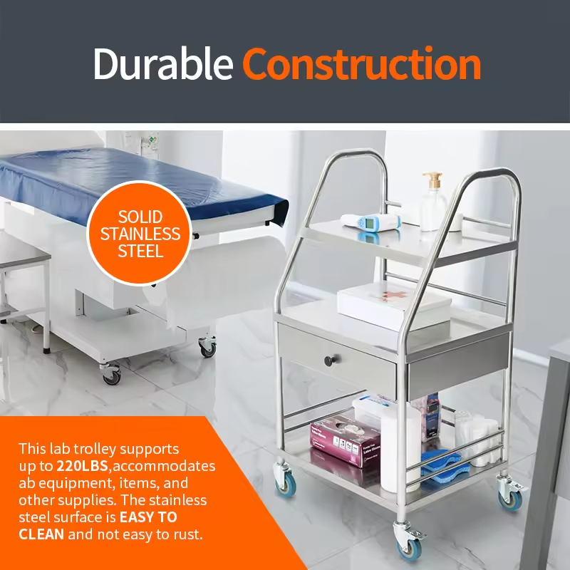 5-Tier Metal & Wood Floor Medical Storage Cart for Kitchen Bathroom Living Room