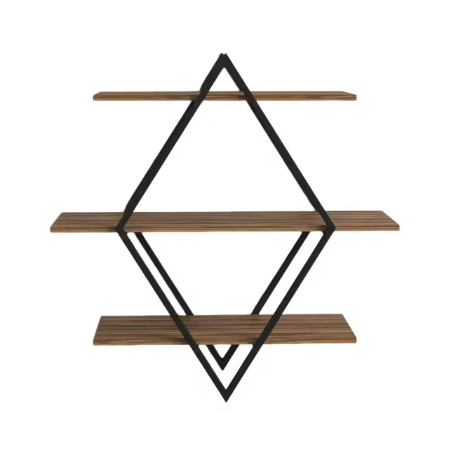 Custom Round Three-Layer Contemporary Tiered Multifunction Storage Shelf Coated Metal Wood Combination Living Room Wall Mounted