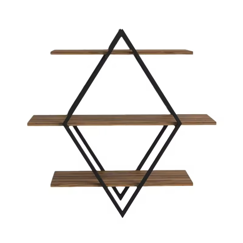 Custom Round Three-Layer Contemporary Tiered Multifunction Storage Shelf Coated Metal Wood Combination Living Room Wall Mounted