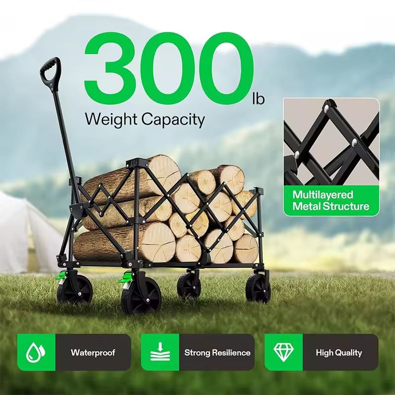 Custom Collapsible Foldable Detachable Wagon Outdoor Utility with Silent Universal Wheels Cup Holders Side Pockets Garden Carts