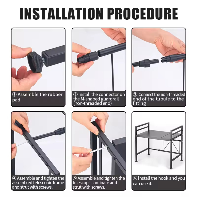 Three-Layer Retractable Standing Type Metal Kitchen Shelving for Countertop Rice Cooker Oven Microwave Rack for Household Use