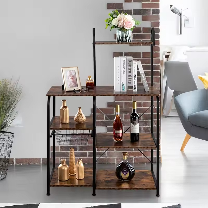 OEM/ODM 3-Tier Freestanding Wooden Top Metal Kitchen Rack Multi-Function Baker's Rack Coffee Bar Cabinet Kitchen Islands Carts