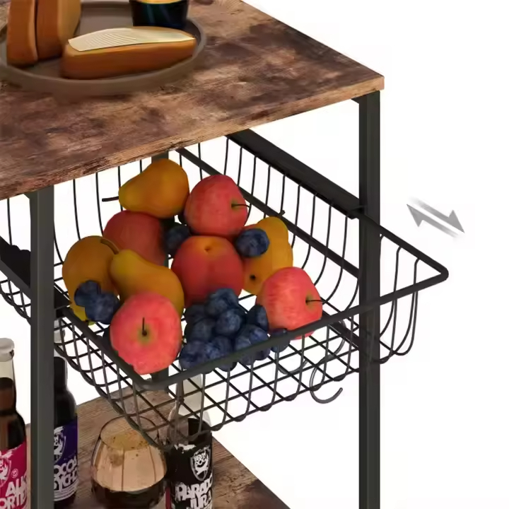 Custom Multi-Layer Modern Kitchen Coffee Bar Storage Cabinet with Power Charging Metal Wood Construction Freestanding Design