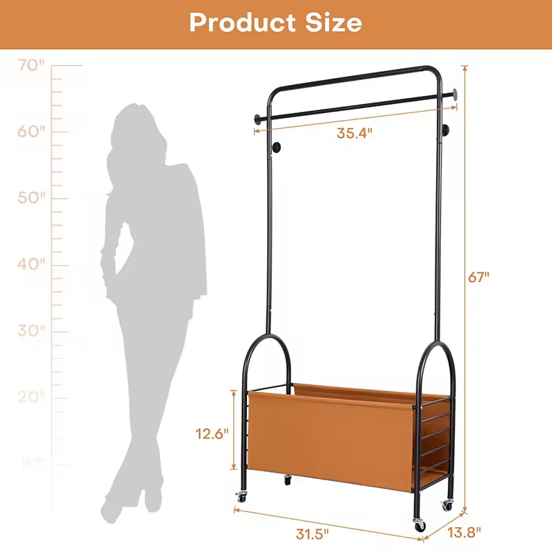 Industrial Metal Garment Rack W/Rolling Wheels Space-Saving for Bedroom Laundry Entryway Closet Home Storage Office Living Room