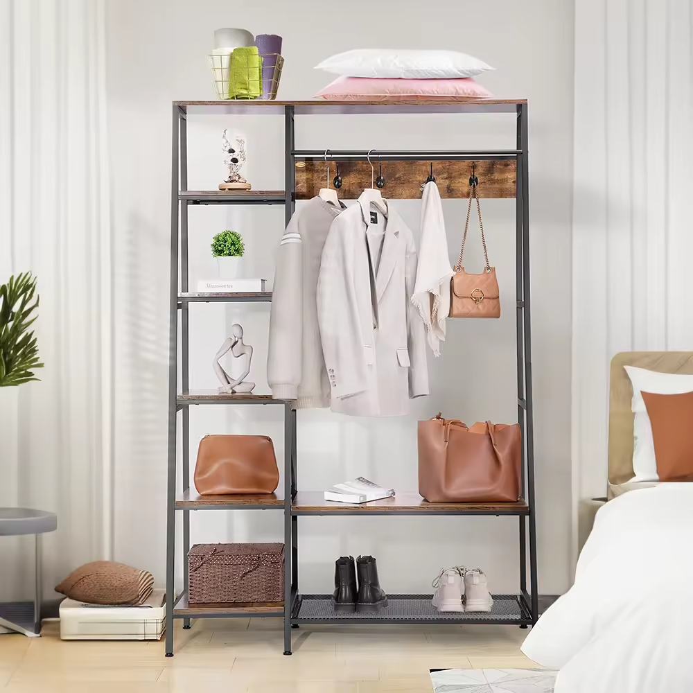 Factory OEM&ODM Shoe Clothes Rack Entry Hall Tree Bench 5 Coat Rack Set Storage Shelf Carbon Steel Wardrobe Foldable Detachable