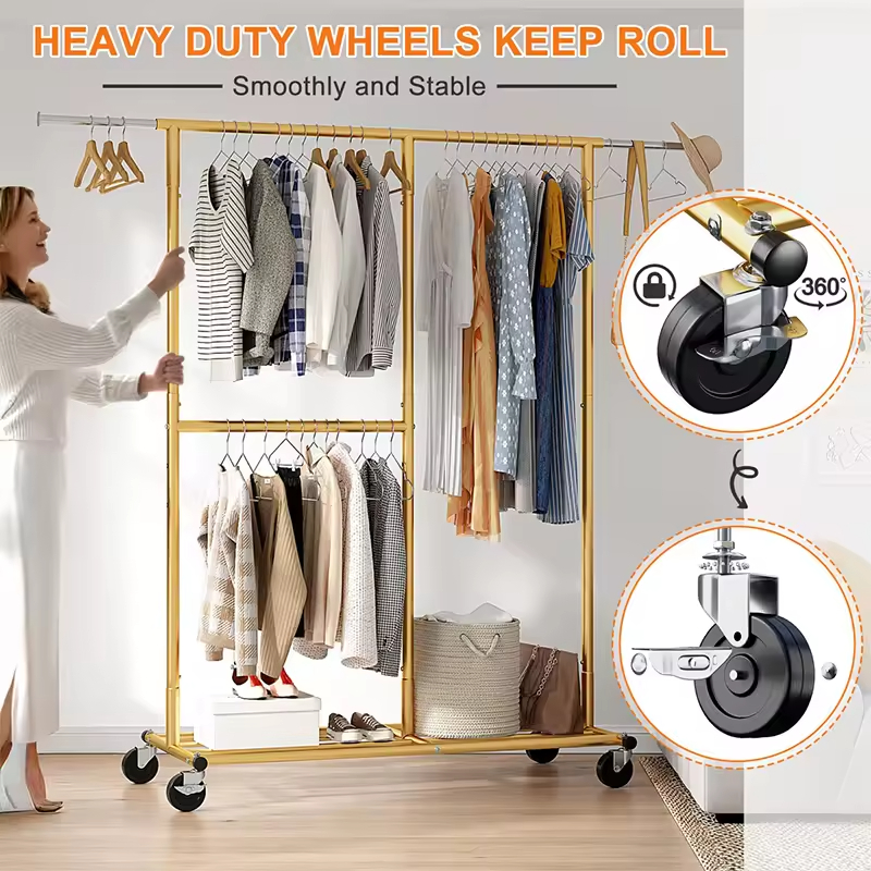 OEM & ODM 47.2'' Simple Freestanding Metal and Wood Garment Rack Customizable Wardrobe Space Rack for Bathroom Use